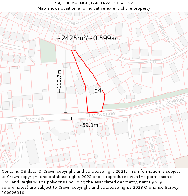 54, THE AVENUE, FAREHAM, PO14 1NZ: Plot and title map