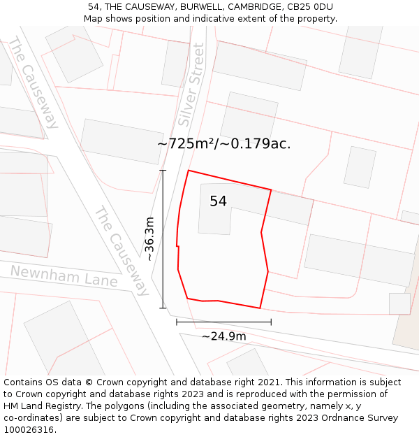 54, THE CAUSEWAY, BURWELL, CAMBRIDGE, CB25 0DU: Plot and title map