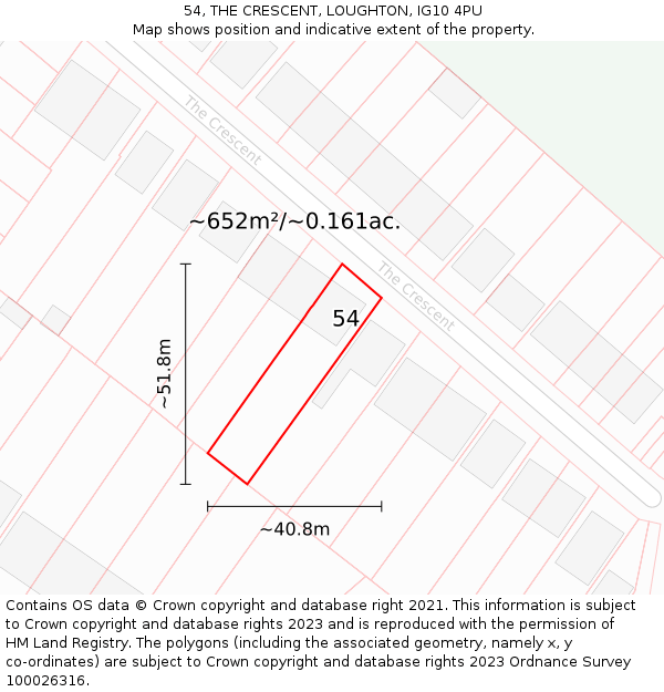 54, THE CRESCENT, LOUGHTON, IG10 4PU: Plot and title map