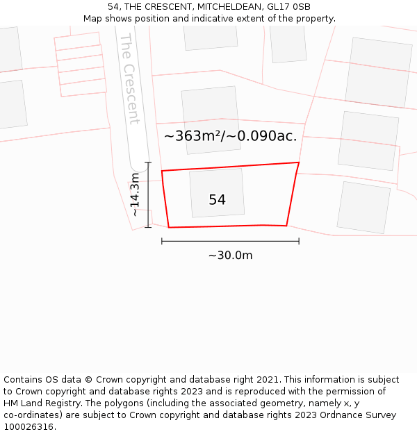 54, THE CRESCENT, MITCHELDEAN, GL17 0SB: Plot and title map