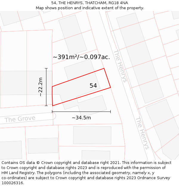 54, THE HENRYS, THATCHAM, RG18 4NA: Plot and title map