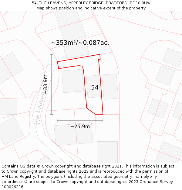 54, THE LEAVENS, APPERLEY BRIDGE, BRADFORD, BD10 0UW: Plot and title map