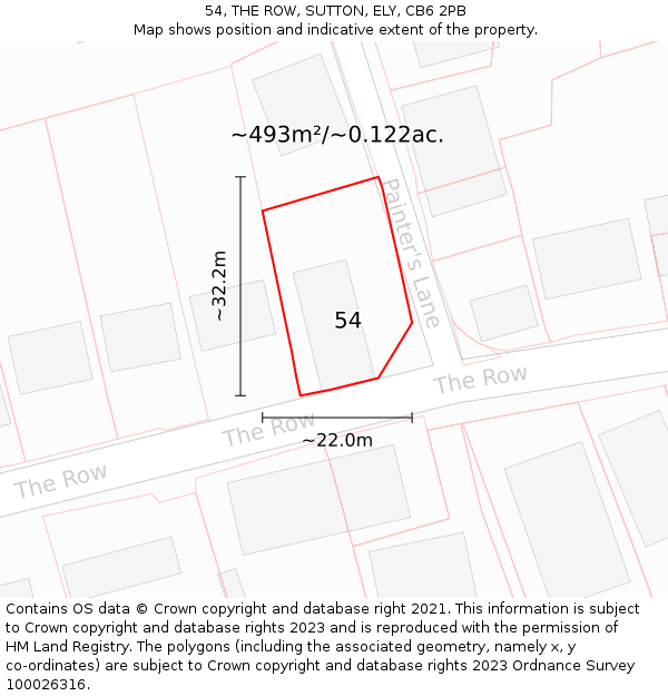 54, THE ROW, SUTTON, ELY, CB6 2PB: Plot and title map