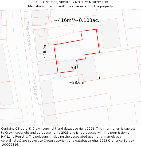 54, THE STREET, SPORLE, KING'S LYNN, PE32 2DR: Plot and title map