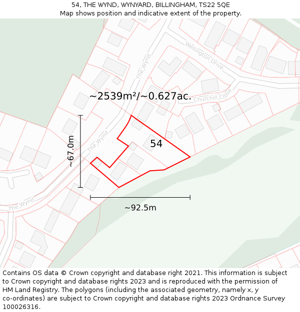 54, THE WYND, WYNYARD, BILLINGHAM, TS22 5QE: Plot and title map