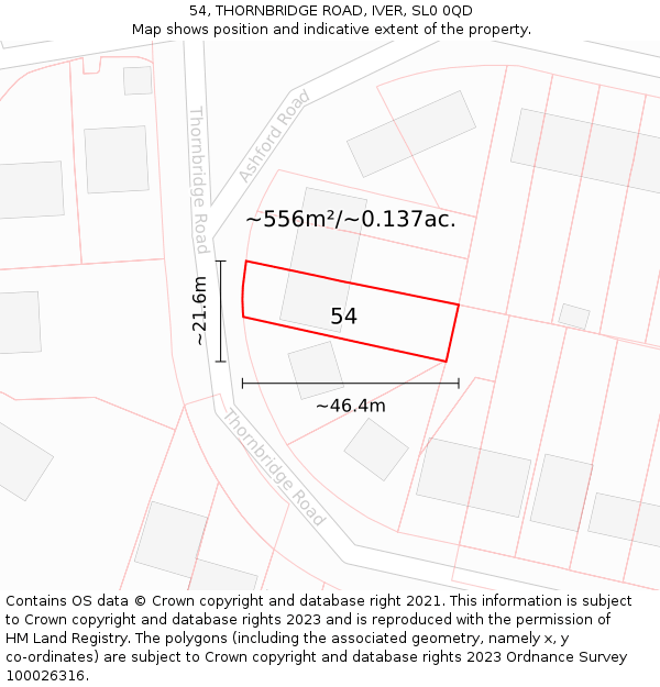 54, THORNBRIDGE ROAD, IVER, SL0 0QD: Plot and title map