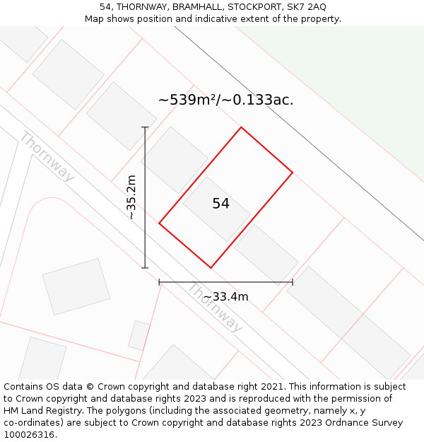 54, THORNWAY, BRAMHALL, STOCKPORT, SK7 2AQ: Plot and title map