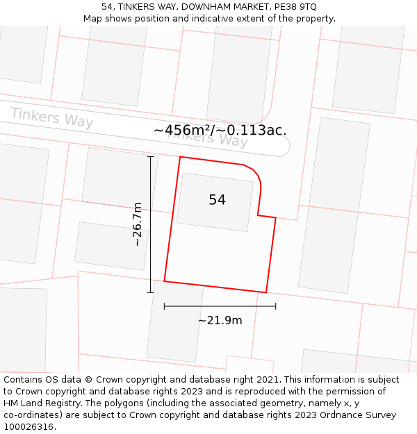 54, TINKERS WAY, DOWNHAM MARKET, PE38 9TQ: Plot and title map