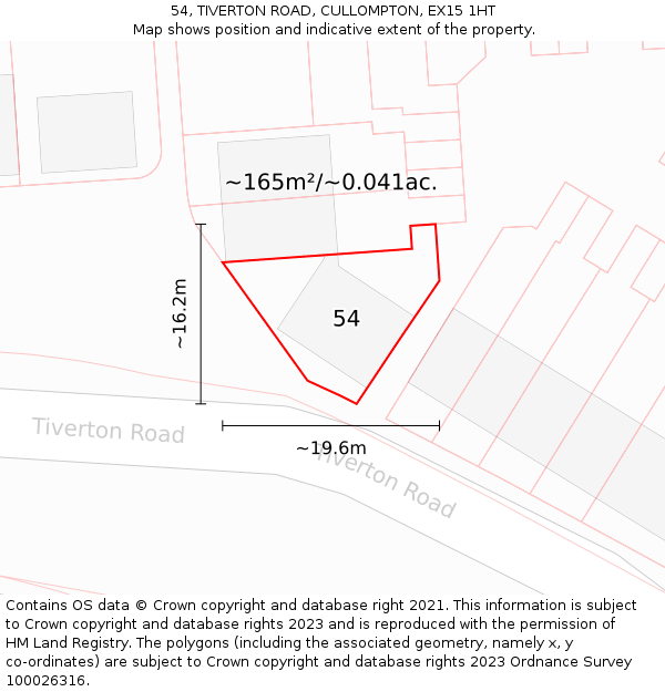 54, TIVERTON ROAD, CULLOMPTON, EX15 1HT: Plot and title map