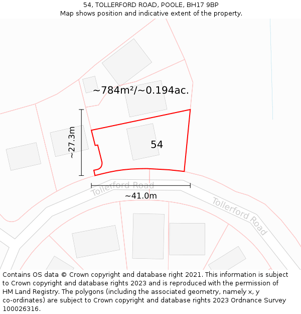 54, TOLLERFORD ROAD, POOLE, BH17 9BP: Plot and title map