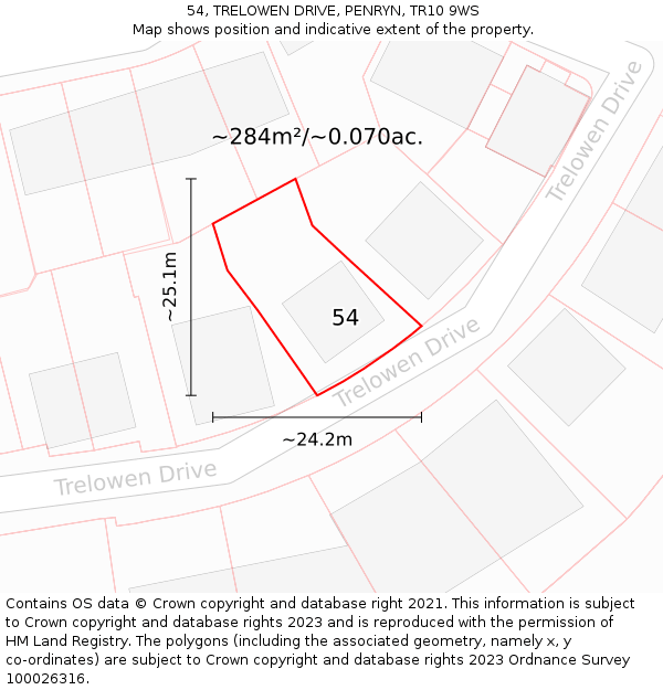 54, TRELOWEN DRIVE, PENRYN, TR10 9WS: Plot and title map