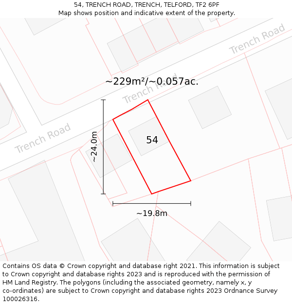 54, TRENCH ROAD, TRENCH, TELFORD, TF2 6PF: Plot and title map