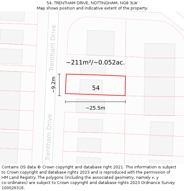 54, TRENTHAM DRIVE, NOTTINGHAM, NG8 3LW: Plot and title map