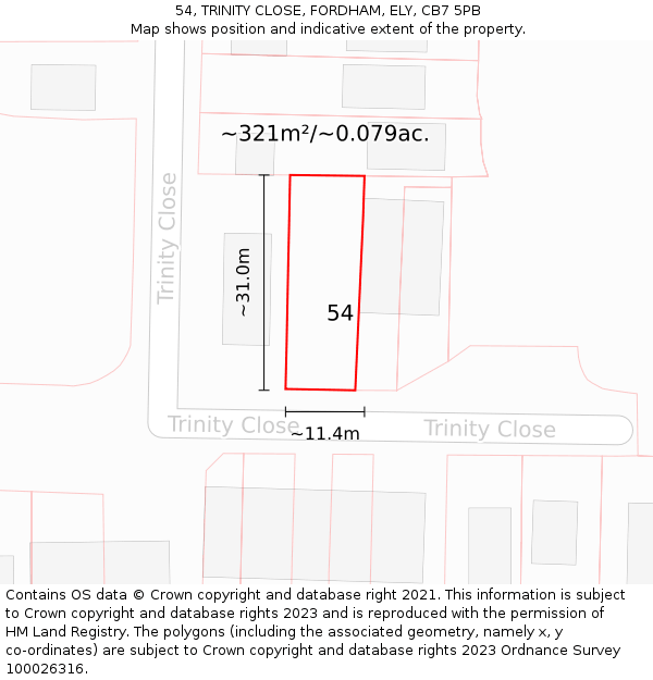 54, TRINITY CLOSE, FORDHAM, ELY, CB7 5PB: Plot and title map