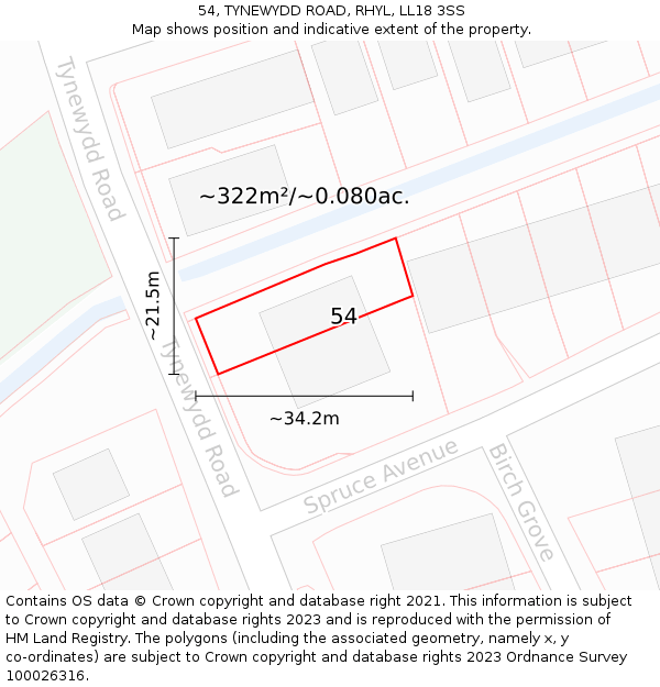 54, TYNEWYDD ROAD, RHYL, LL18 3SS: Plot and title map