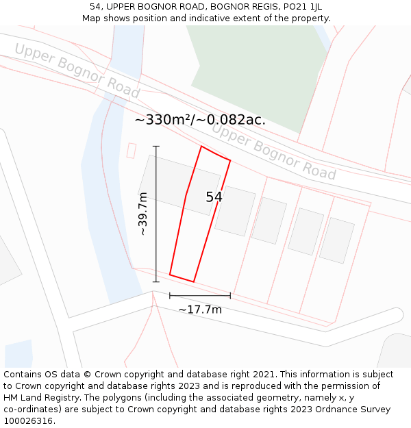 54, UPPER BOGNOR ROAD, BOGNOR REGIS, PO21 1JL: Plot and title map