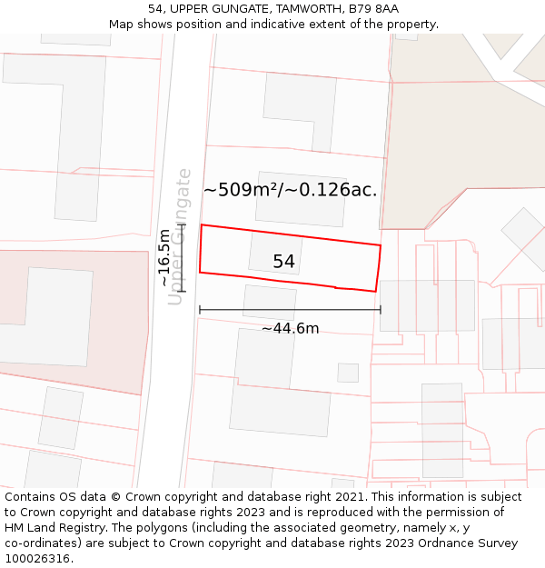 54, UPPER GUNGATE, TAMWORTH, B79 8AA: Plot and title map