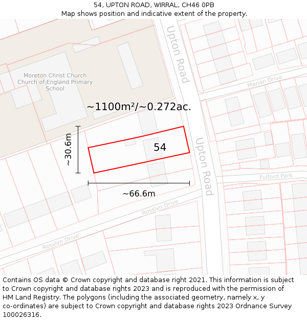 54, UPTON ROAD, WIRRAL, CH46 0PB: Plot and title map