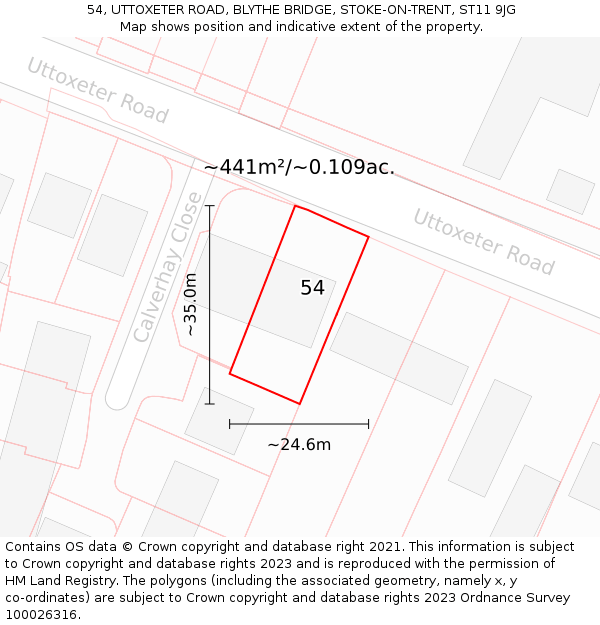 54, UTTOXETER ROAD, BLYTHE BRIDGE, STOKE-ON-TRENT, ST11 9JG: Plot and title map