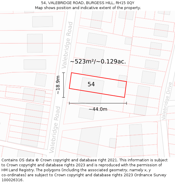 54, VALEBRIDGE ROAD, BURGESS HILL, RH15 0QY: Plot and title map