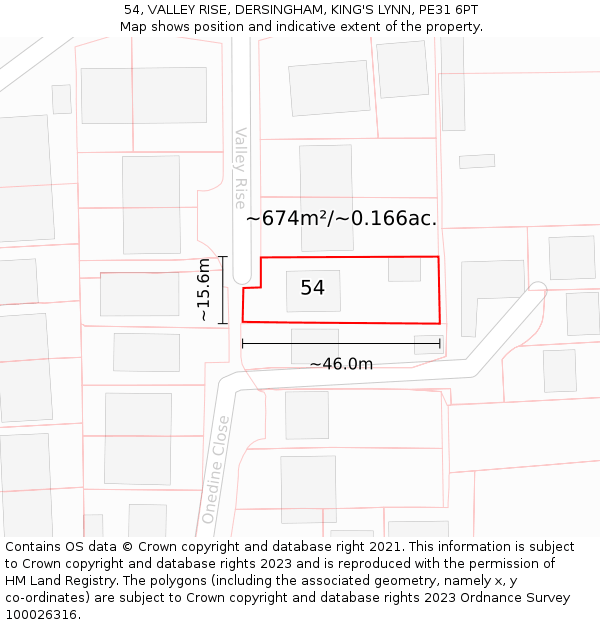 54, VALLEY RISE, DERSINGHAM, KING'S LYNN, PE31 6PT: Plot and title map
