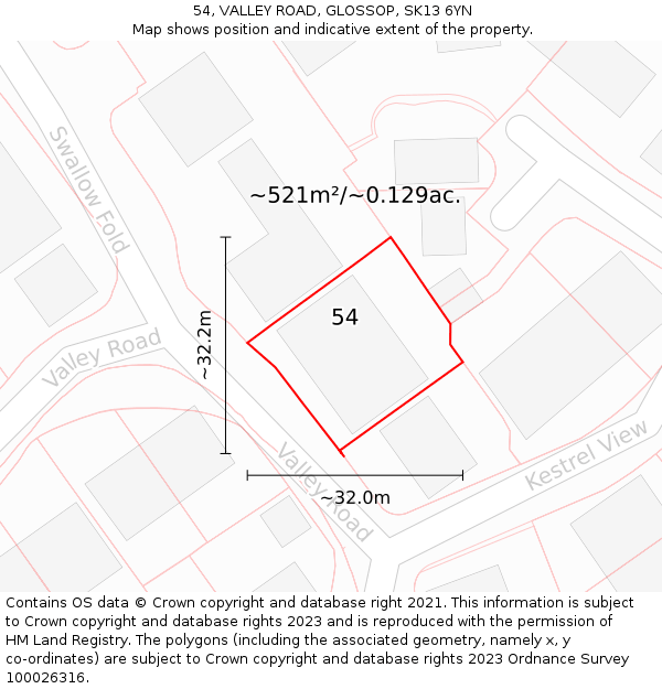 54, VALLEY ROAD, GLOSSOP, SK13 6YN: Plot and title map