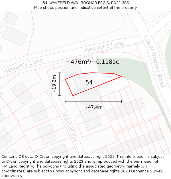 54, WAKEFIELD WAY, BOGNOR REGIS, PO21 3RS: Plot and title map