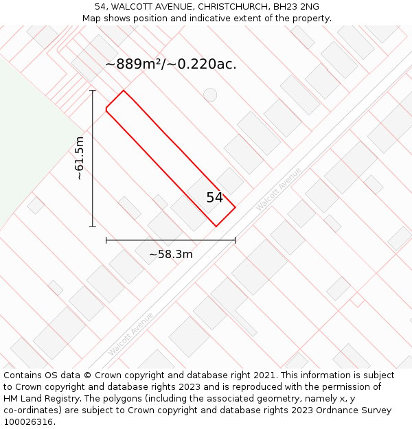 54, WALCOTT AVENUE, CHRISTCHURCH, BH23 2NG: Plot and title map