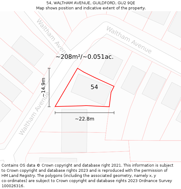 54, WALTHAM AVENUE, GUILDFORD, GU2 9QE: Plot and title map