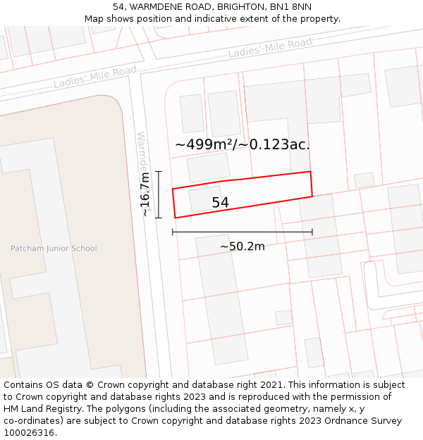 54, WARMDENE ROAD, BRIGHTON, BN1 8NN: Plot and title map