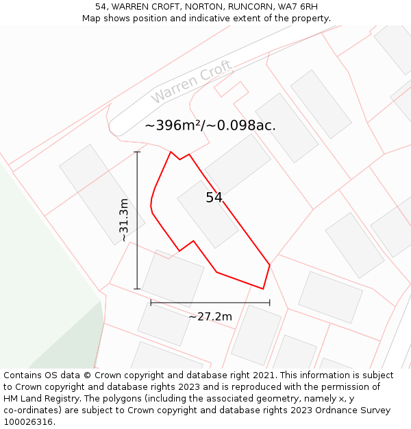 54, WARREN CROFT, NORTON, RUNCORN, WA7 6RH: Plot and title map