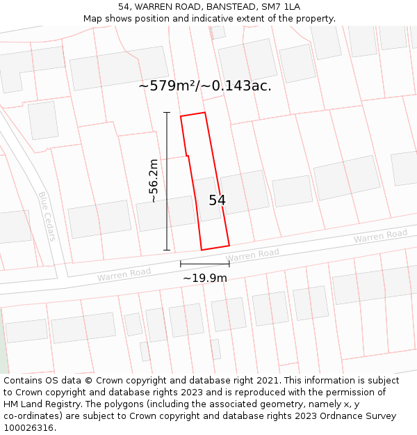 54, WARREN ROAD, BANSTEAD, SM7 1LA: Plot and title map