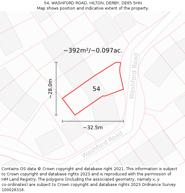 54, WASHFORD ROAD, HILTON, DERBY, DE65 5HN: Plot and title map