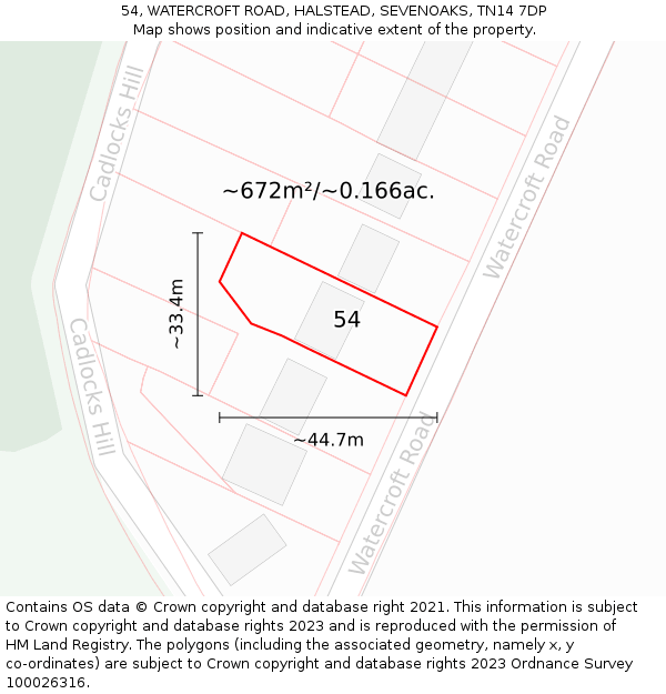 54, WATERCROFT ROAD, HALSTEAD, SEVENOAKS, TN14 7DP: Plot and title map