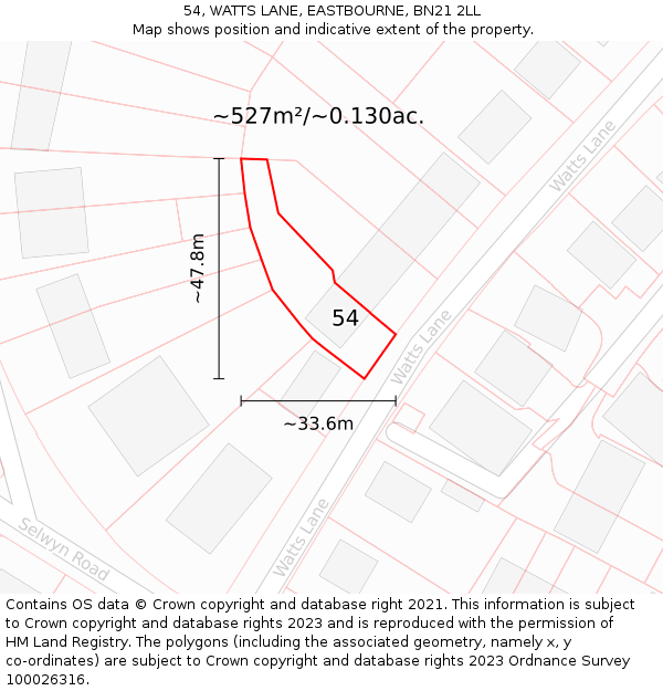 54, WATTS LANE, EASTBOURNE, BN21 2LL: Plot and title map