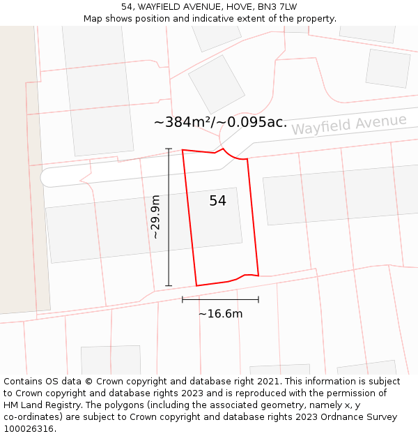 54, WAYFIELD AVENUE, HOVE, BN3 7LW: Plot and title map