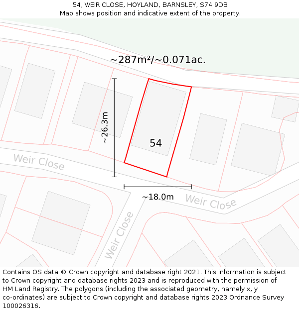 54, WEIR CLOSE, HOYLAND, BARNSLEY, S74 9DB: Plot and title map