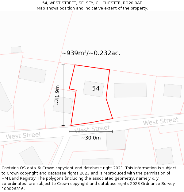 54, WEST STREET, SELSEY, CHICHESTER, PO20 9AE: Plot and title map