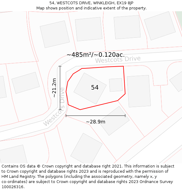 54, WESTCOTS DRIVE, WINKLEIGH, EX19 8JP: Plot and title map