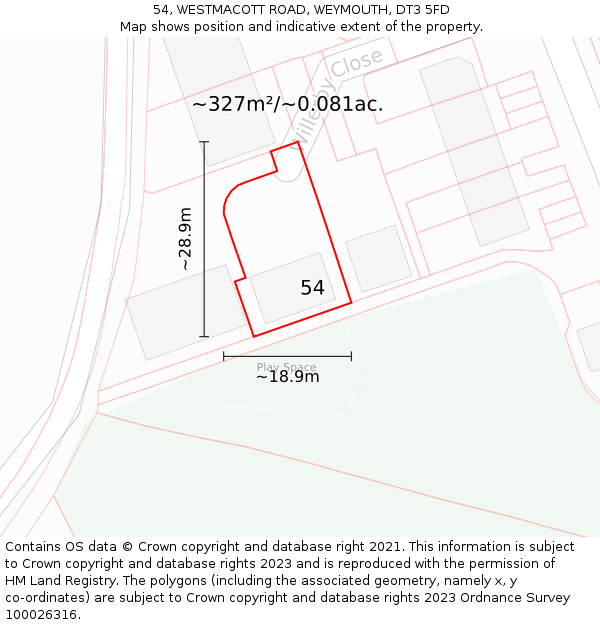 54, WESTMACOTT ROAD, WEYMOUTH, DT3 5FD: Plot and title map