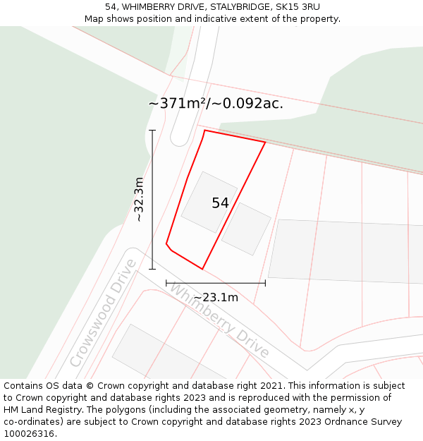 54, WHIMBERRY DRIVE, STALYBRIDGE, SK15 3RU: Plot and title map