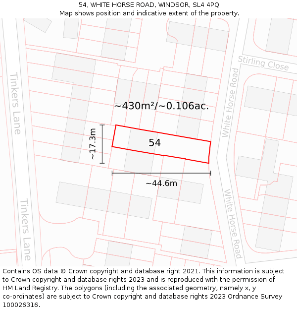 54, WHITE HORSE ROAD, WINDSOR, SL4 4PQ: Plot and title map