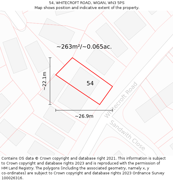 54, WHITECROFT ROAD, WIGAN, WN3 5PS: Plot and title map