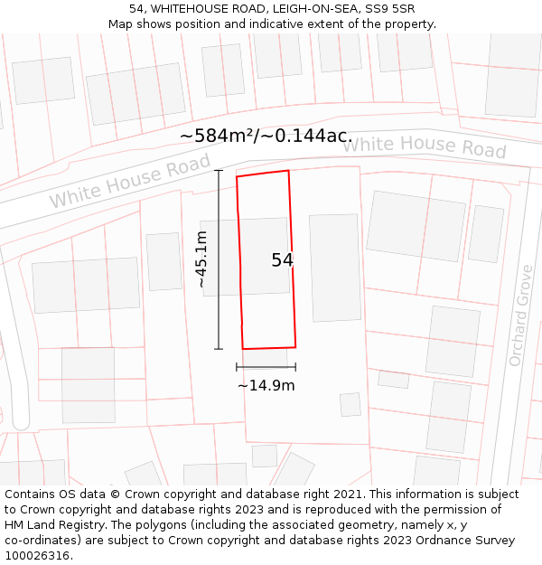 54, WHITEHOUSE ROAD, LEIGH-ON-SEA, SS9 5SR: Plot and title map