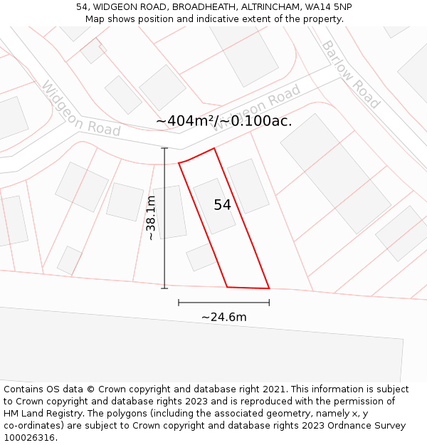 54, WIDGEON ROAD, BROADHEATH, ALTRINCHAM, WA14 5NP: Plot and title map