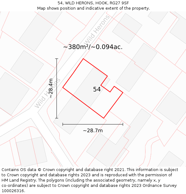 54, WILD HERONS, HOOK, RG27 9SF: Plot and title map