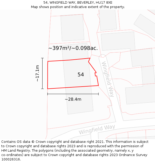 54, WINGFIELD WAY, BEVERLEY, HU17 8XE: Plot and title map