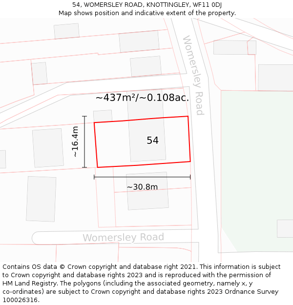 54, WOMERSLEY ROAD, KNOTTINGLEY, WF11 0DJ: Plot and title map