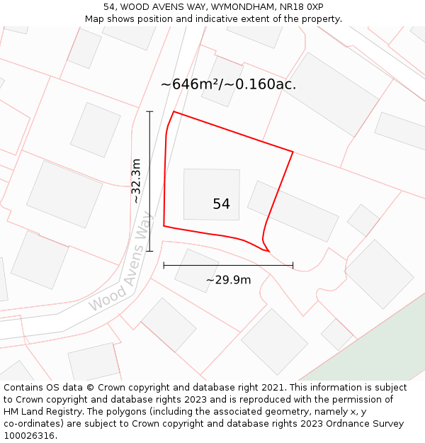 54, WOOD AVENS WAY, WYMONDHAM, NR18 0XP: Plot and title map