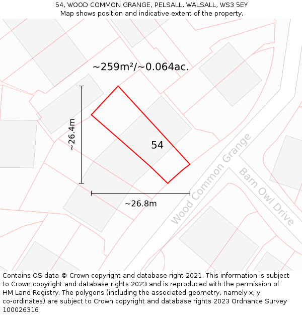 54, WOOD COMMON GRANGE, PELSALL, WALSALL, WS3 5EY: Plot and title map